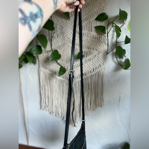 Margot Genuine Leather Black Crossbody Bag Tassel Zip Pebbled Medium - Picture 7 of 11